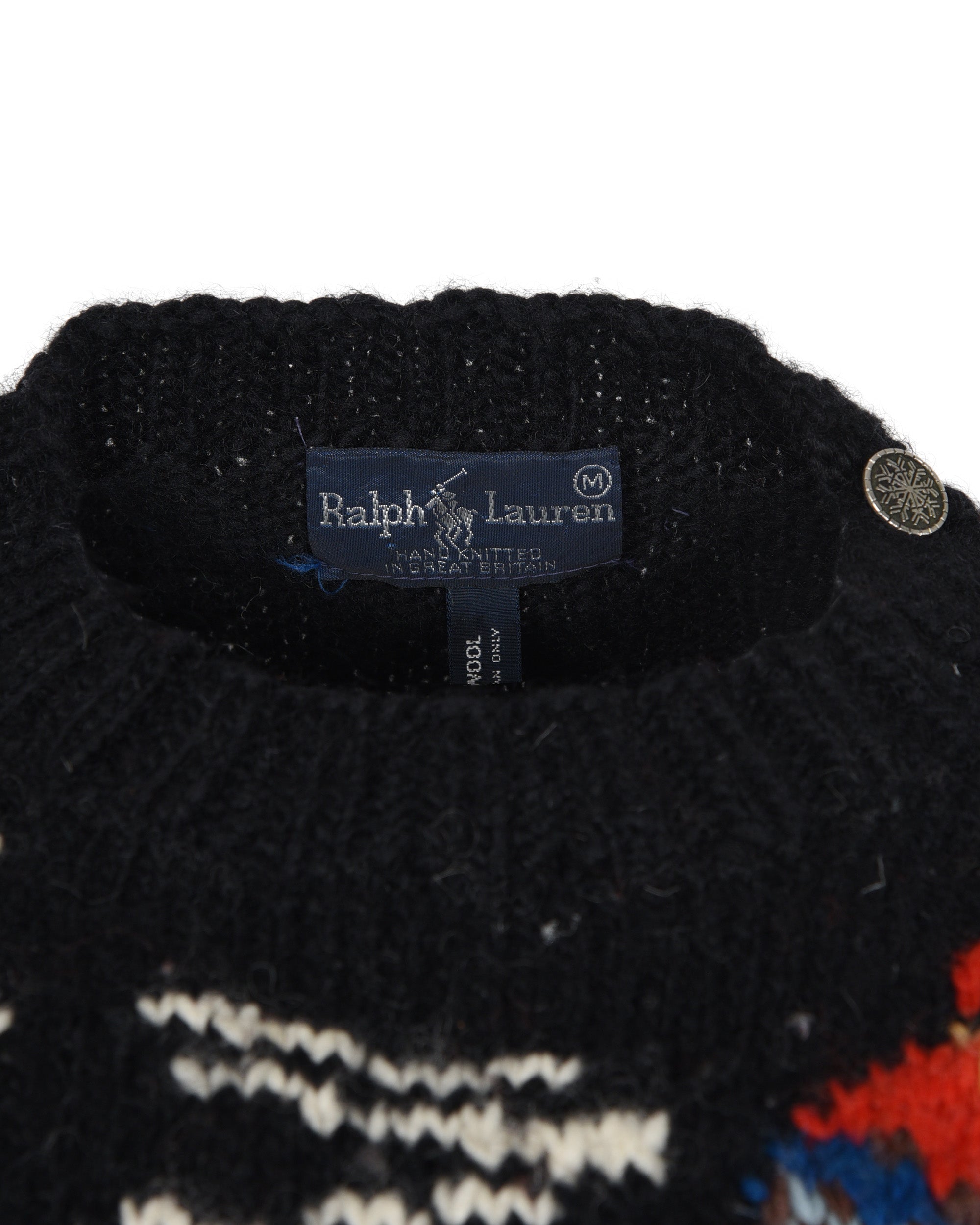 Ralph Lauren Black Wool Sweater with Ski Detail. Shoulder: 18&quot;, Bust: 17&quot;, Waist: 16&quot;