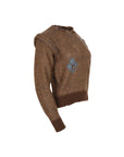 1980s Brown Pullover Sweater with Blue Diamond Appliqué. Shoulder: 18", Bust: 17.5", Waist: 16"