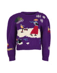 Ralph Lauren Hand Knit Wool Purple Sweater with Ice Skater Detail. Shoulder: 16", Bust: 18.5", Hip: 16"