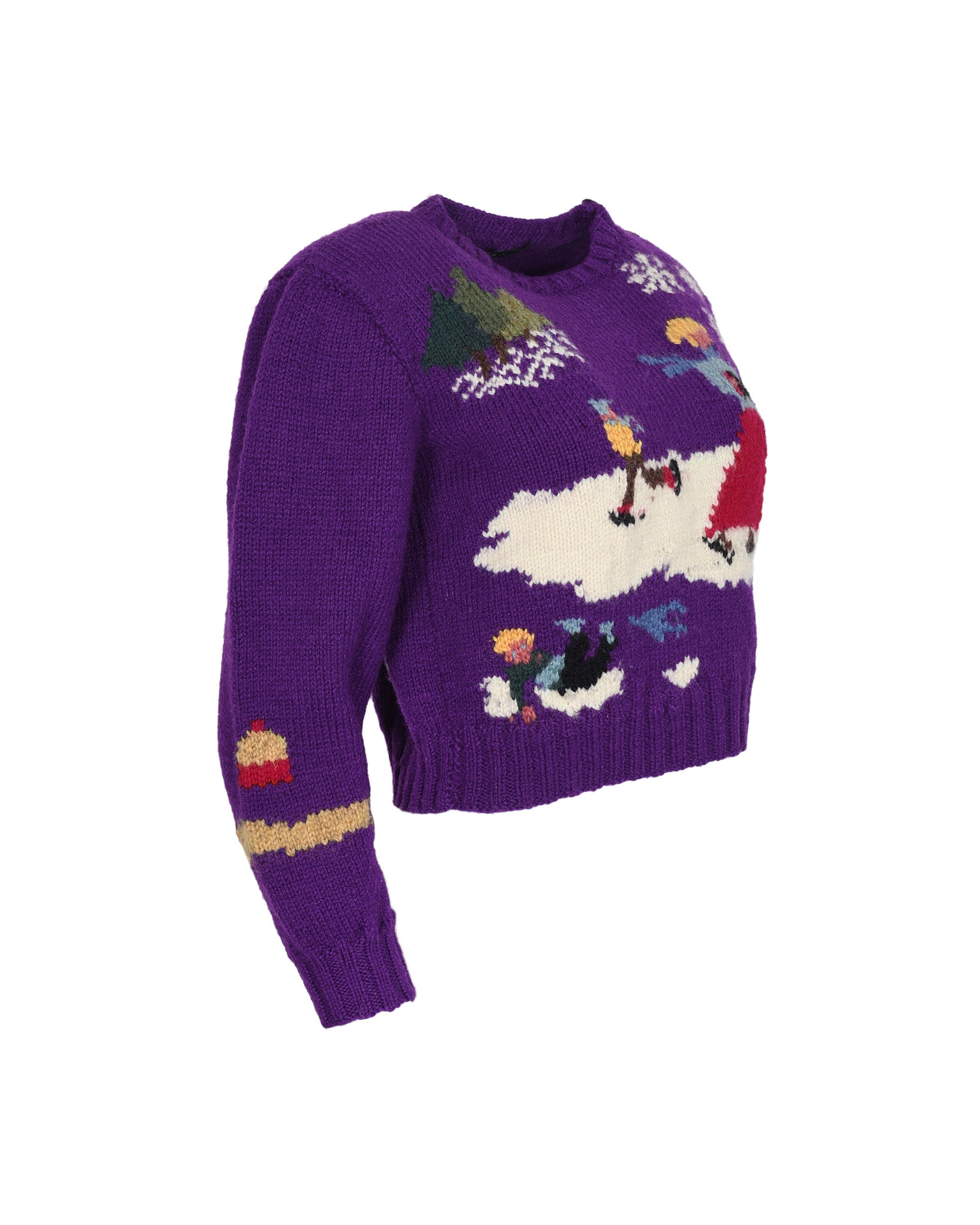 Ralph Lauren Hand Knit Wool Purple Sweater with Ice Skater Detail. Shoulder: 16&quot;, Bust: 18.5&quot;, Hip: 16&quot;