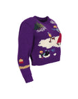 Ralph Lauren Hand Knit Wool Purple Sweater with Ice Skater Detail. Shoulder: 16", Bust: 18.5", Hip: 16"