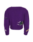 Ralph Lauren Hand Knit Wool Purple Sweater with Ice Skater Detail. Shoulder: 16", Bust: 18.5", Hip: 16"