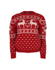 Ralph Lauren Red Knit Sweater with Reindeer Detail. Shoulder: 18", Bust: 18.5", Hip: 14.5"