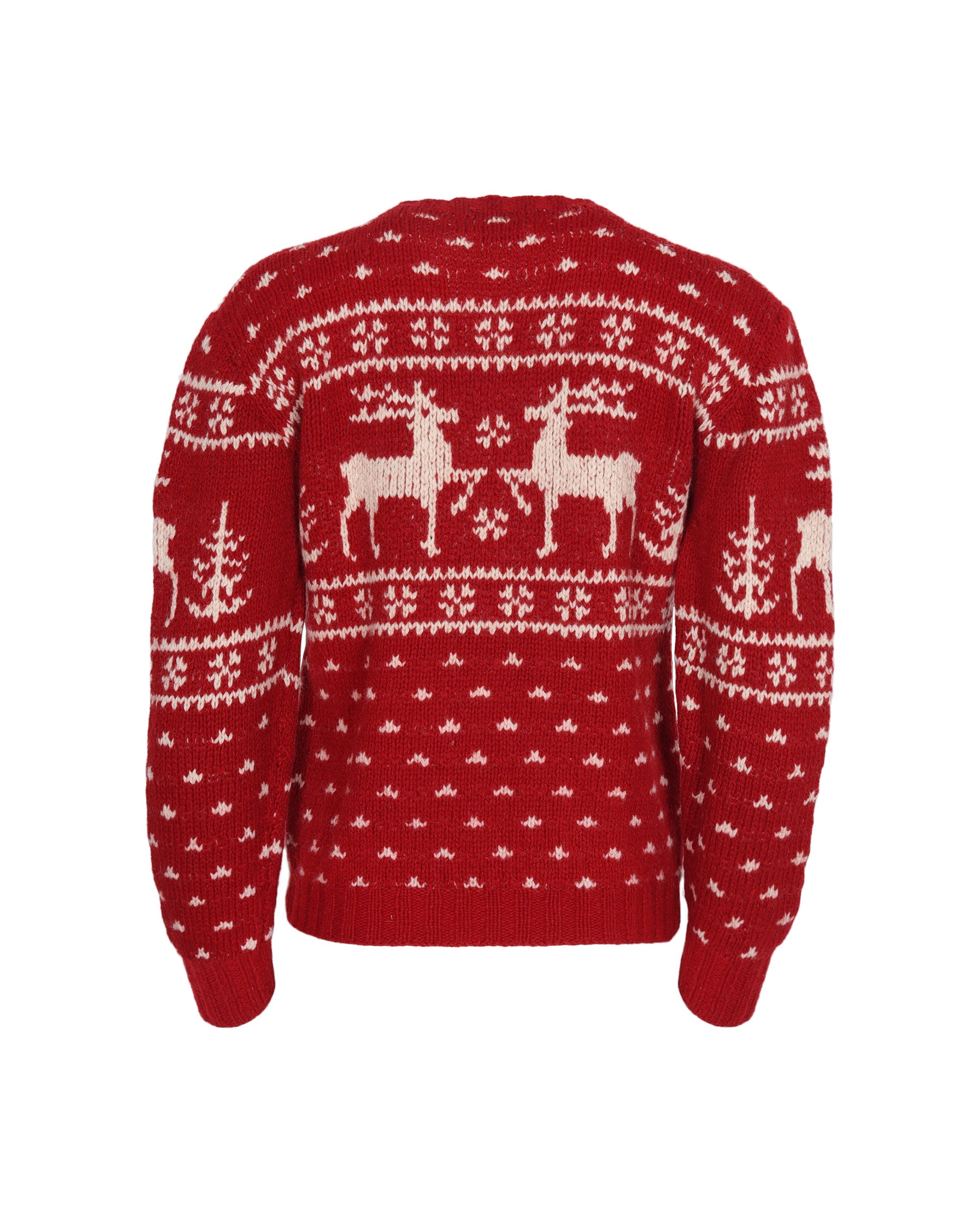 Ralph Lauren Red Knit Sweater with Reindeer Detail. Shoulder: 18&quot;, Bust: 18.5&quot;, Hip: 14.5&quot;