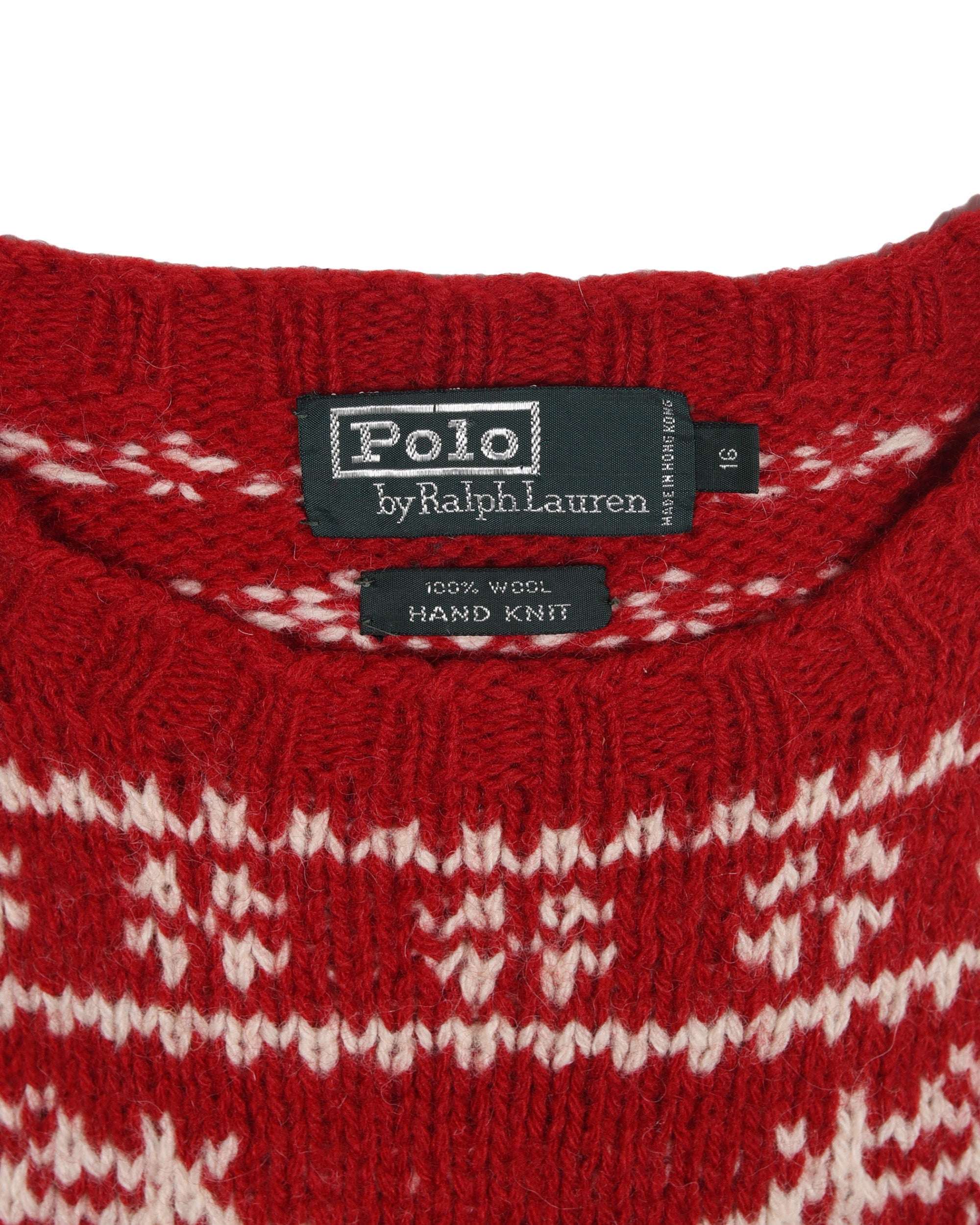 Ralph Lauren Red Knit Sweater with Reindeer Detail. Shoulder: 18", Bust: 18.5", Hip: 14.5"